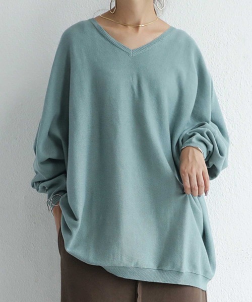 antiqua（アンティカ）の「綿100%コットンワイドニット（ニット/セーター・レディース・ブラック/ベージュ/オフホワイト/杢グレー/パープル系その他/ベージュ系その他/ブラウン系その他2/カーキ/ブルー系その他/ブラウン系その他/グリーン系その他/ピンク系その他/ベージュ系その他2/サックスブルー/ブルー系その他2/ライラック/グリーン・FREE）」の13枚目の写真