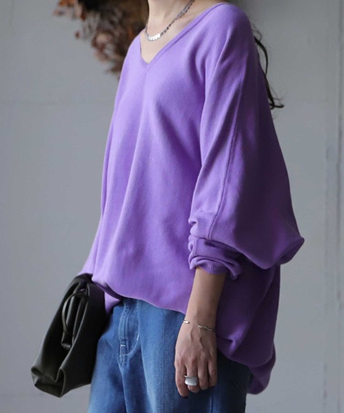 antiqua（アンティカ）の「綿100%コットンワイドニット（ニット/セーター・レディース・ブラック/ベージュ/オフホワイト/杢グレー/パープル系その他/ベージュ系その他/ブラウン系その他2/カーキ/ブルー系その他/ブラウン系その他/グリーン系その他/ピンク系その他/ベージュ系その他2/サックスブルー/ブルー系その他2/ライラック/グリーン・FREE）」の16枚目の写真