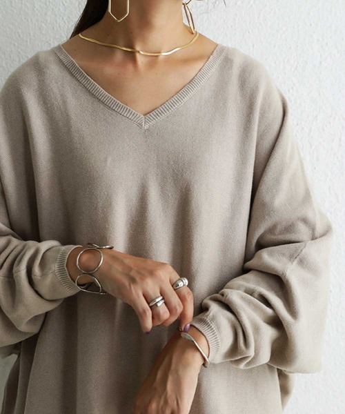 antiqua（アンティカ）の「綿100%コットンワイドニット（ニット/セーター・レディース・ブラック/ベージュ/オフホワイト/杢グレー/パープル系その他/ベージュ系その他/ブラウン系その他2/カーキ/ブルー系その他/ブラウン系その他/グリーン系その他/ピンク系その他/ベージュ系その他2/サックスブルー/ブルー系その他2/ライラック/グリーン・FREE）」の8枚目の写真