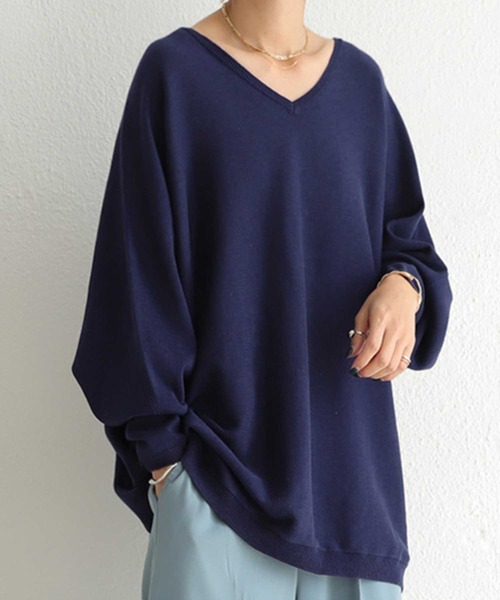 antiqua（アンティカ）の「綿100%コットンワイドニット（ニット/セーター・レディース・ブラック/ベージュ/オフホワイト/杢グレー/パープル系その他/ベージュ系その他/ブラウン系その他2/カーキ/ブルー系その他/ブラウン系その他/グリーン系その他/ピンク系その他/ベージュ系その他2/サックスブルー/ブルー系その他2/ライラック/グリーン・FREE）」の14枚目の写真