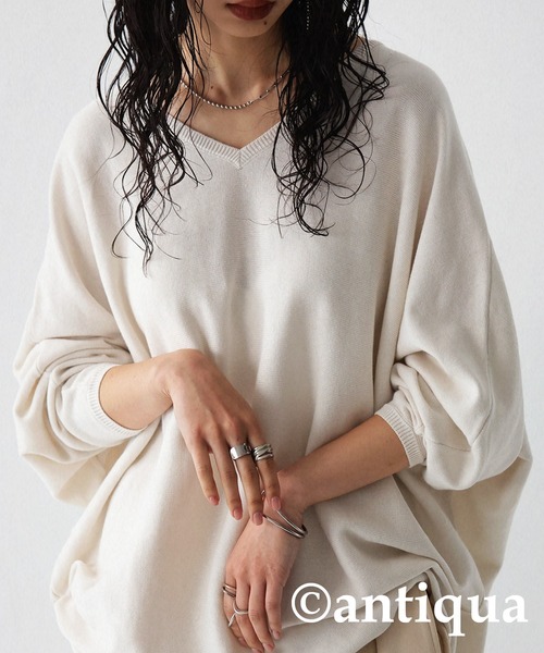 antiqua（アンティカ）の「綿100%コットンワイドニット（ニット/セーター・レディース・ブラック/ベージュ/オフホワイト/杢グレー/パープル系その他/ベージュ系その他/ブラウン系その他2/カーキ/ブルー系その他/ブラウン系その他/グリーン系その他/ピンク系その他/ベージュ系その他2/サックスブルー/ブルー系その他2/ライラック/グリーン・FREE）」の20枚目の写真