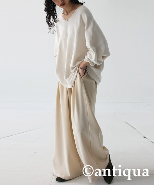 antiqua（アンティカ）の「綿100%コットンワイドニット（ニット/セーター・レディース・ブラック/ベージュ/オフホワイト/杢グレー/パープル系その他/ベージュ系その他/ブラウン系その他2/カーキ/ブルー系その他/ブラウン系その他/グリーン系その他/ピンク系その他/ベージュ系その他2/サックスブルー/ブルー系その他2/ライラック/グリーン・FREE）」の19枚目の写真