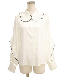 襟袖フリル付きシャツ