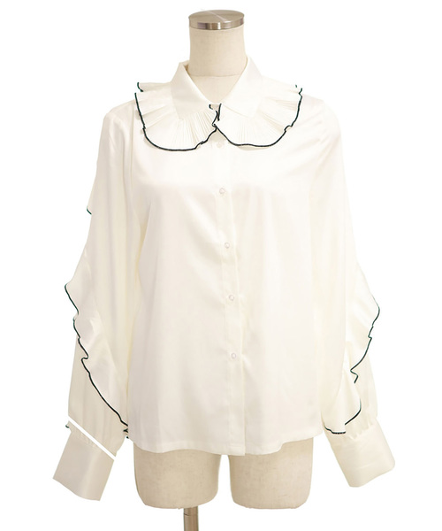 lissi Boutique（リージーブティック）の「襟袖フリル付きシャツ（シャツ/ブラウス・レディース・ライトパープル/ホワイト/ピンク・FREE）」の7枚目の写真