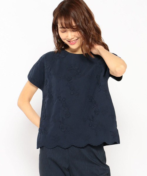 DECOY SINCE 1981(デコイシンスイチキュウハチイチ)の「◇カタログ掲載◇刺しゅうプルオーバー(Tシャツ/カットソー・レディース・ホワイト/ネイビー/イエロー・LL/M size/L size)」の1枚目の写真
