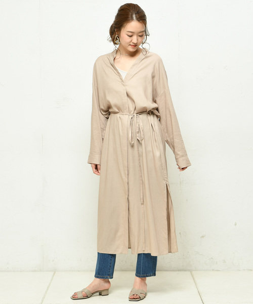DouDou(ドゥドゥ)の「マキシシャツワンピース(ワンピース・レディース・ベージュ/ダークブラウン/ホワイト・FREE)」の18枚目の写真