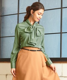 NARACAMICIE | ファインラスターサテンボウタイ長袖ブラウス(シャツ/ブラウス)