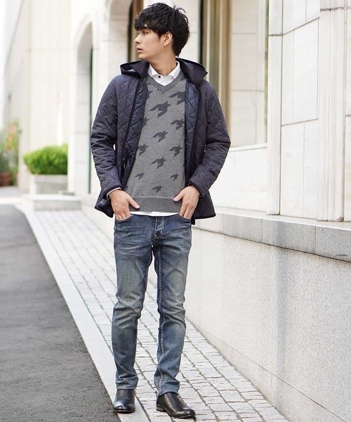 MK MICHEL KLEIN HOMME （エムケーミッシェルクランオム）の「コート／ランヘリキルト（ステンカラーコート・メンズ・ネイビー/グレー・46/48/51）」の4枚目の写真