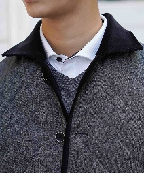 MK MICHEL KLEIN HOMME （エムケーミッシェルクランオム）の「コート／ランヘリキルト（ステンカラーコート・メンズ・ネイビー/グレー・46/48/51）」の10枚目の写真