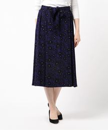 パープルフラワープリント タックスカート