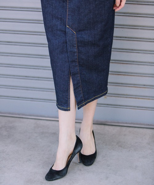 Munich(ミューニック)の「ウォッシュ10.5ozハイブリッドデニム タイトスカート(デニムスカート・レディース・ブラック/インディゴブルー・S/M/XS)」の9枚目の写真