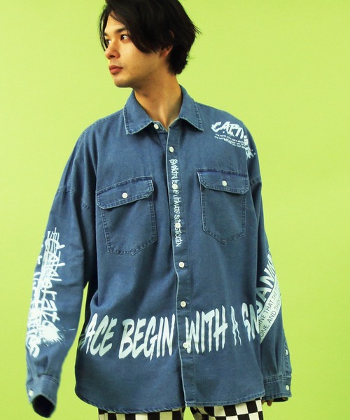 ８(eight)（エイト）の「デコレーション ビッグシャツ オーバー ビッグシルエット（シャツ/ブラウス・メンズ・ブラック/ベージュ/オリーブ/ブルー・FREE）」の4枚目の写真