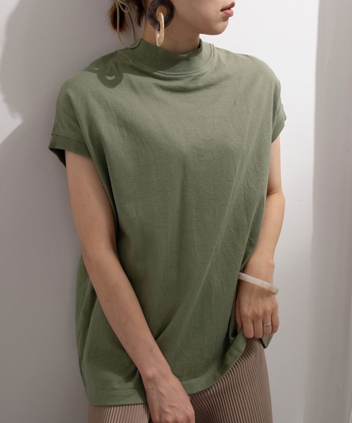 rectangle(レクタングル)の「USAコットンハイネックカットソー(Tシャツ/カットソー・レディース・オフホワイト/ピンク/グリーン/ブラック/ベージュ/モカ・FREE)」の2枚目の写真