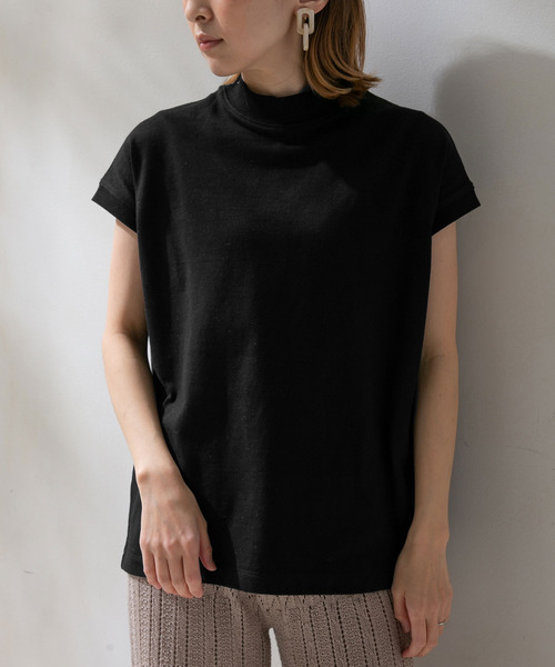rectangle(レクタングル)の「USAコットンハイネックカットソー(Tシャツ/カットソー・レディース・オフホワイト/ピンク/グリーン/ブラック/ベージュ/モカ・FREE)」の4枚目の写真