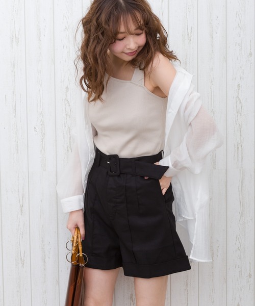 SpRay(スプレイ)の「ベルト付き綿麻ショートパンツ(その他パンツ・レディース・ブラック/モカ/ライトベージュ/レンガ・FREE)」の7枚目の写真