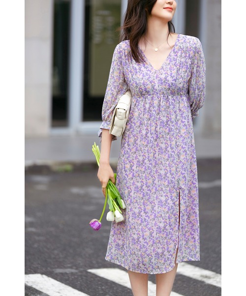 stina花柄 Vネック ワンピースレオタード stina / type H half sleeve / luminous white / kids / girl