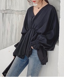 ウエストゴム Vネック ロングシャツ