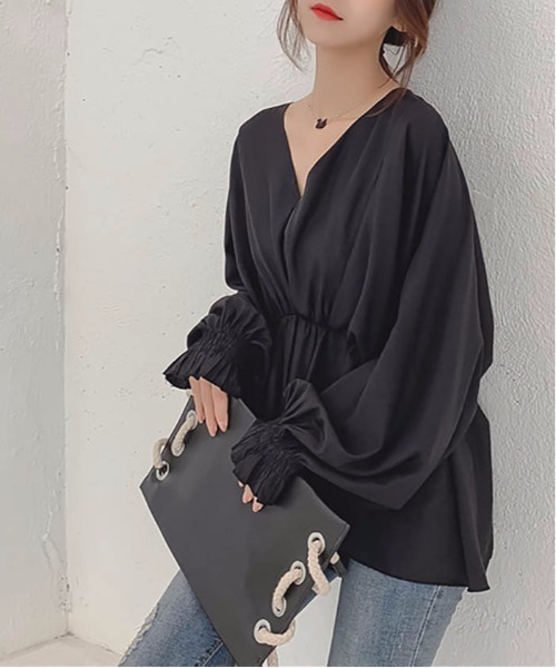 MAISON DE THERESE（メゾン ド テレーズ）の「ウエストゴム　Vネック　ロングシャツ（シャツ/ブラウス・レディース・ホワイト/ブラック/グレー・M）」の16枚目の写真