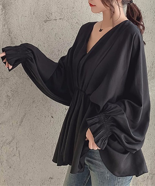 MAISON DE THERESE（メゾン ド テレーズ）の「ウエストゴム　Vネック　ロングシャツ（シャツ/ブラウス・レディース・ホワイト/ブラック/グレー・M）」の10枚目の写真
