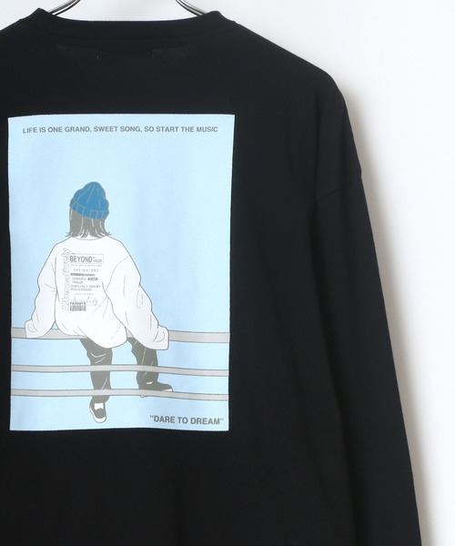 Lazar（ラザル）の「バックプリント Girl イラスト グラフィック ビッグシルエット ロングスリーブTシャツ（Tシャツ/カットソー・メンズ・ホワイト/ブラック/ミント/ホワイト系その他/ブラック系その他/ベージュ系その他/ブルーグリーン/グレイッシュベージュ/グリーン系その他2/ホワイト系その他2/ベージュ系その他3/ブラック系その他2/ベージュ系その他2/ホワイト系その他3/グリーン系その他/ブラック系その他3・LL/M/L）」の6枚目の写真