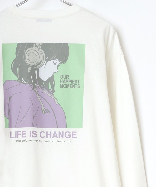 Lazar（ラザル）の「バックプリント Girl イラスト グラフィック ビッグシルエット ロングスリーブTシャツ（Tシャツ/カットソー・メンズ・ホワイト/ブラック/ミント/ホワイト系その他/ブラック系その他/ベージュ系その他/ブルーグリーン/グレイッシュベージュ/グリーン系その他2/ホワイト系その他2/ベージュ系その他3/ブラック系その他2/ベージュ系その他2/ホワイト系その他3/グリーン系その他/ブラック系その他3・LL/M/L）」の2枚目の写真