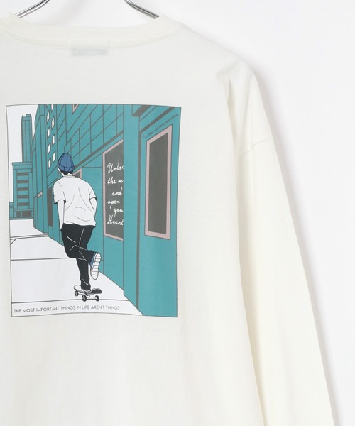 Lazar（ラザル）の「バックプリント Girl イラスト グラフィック ビッグシルエット ロングスリーブTシャツ（Tシャツ/カットソー・メンズ・ホワイト/ブラック/ミント/ホワイト系その他/ブラック系その他/ベージュ系その他/ブルーグリーン/グレイッシュベージュ/グリーン系その他2/ホワイト系その他2/ベージュ系その他3/ブラック系その他2/ベージュ系その他2/ホワイト系その他3/グリーン系その他/ブラック系その他3・LL/M/L）」の4枚目の写真