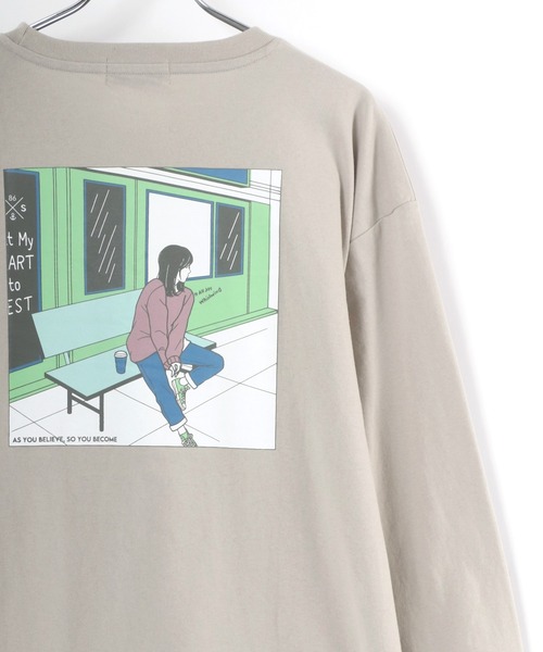 Lazar（ラザル）の「バックプリント Girl イラスト グラフィック ビッグシルエット ロングスリーブTシャツ（Tシャツ/カットソー・メンズ・ホワイト/ブラック/ミント/ホワイト系その他/ブラック系その他/ベージュ系その他/ブルーグリーン/グレイッシュベージュ/グリーン系その他2/ホワイト系その他2/ベージュ系その他3/ブラック系その他2/ベージュ系その他2/ホワイト系その他3/グリーン系その他/ブラック系その他3・LL/M/L）」の11枚目の写真