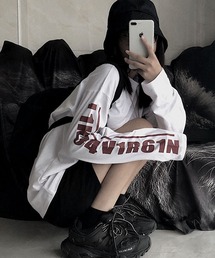 DEVICE | 袖プリント ロンT 長袖 クルーネック ロングスリーブ プリントT Tシャツ(Tシャツ/カットソー)