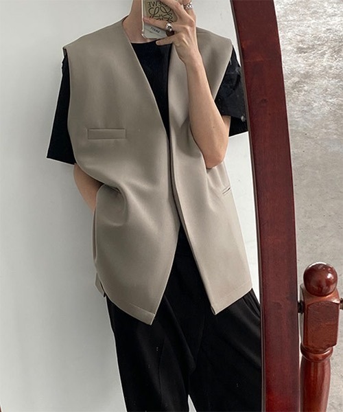 WESTBOY(ウエストボーイ)の「【COLN】Square Cut No-Collar Gillet Vest(ベスト・メンズ・ベージュ・L/XL)」の5枚目の写真