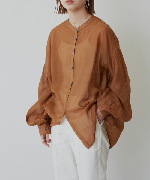 Aunt Marie's（アントマリーズ）の「バルーンスリーブシアーシャツ（シャツ/ブラウス・レディース・ブラック/ブラウン/ライトグリーン・FREE）」の2枚目の写真