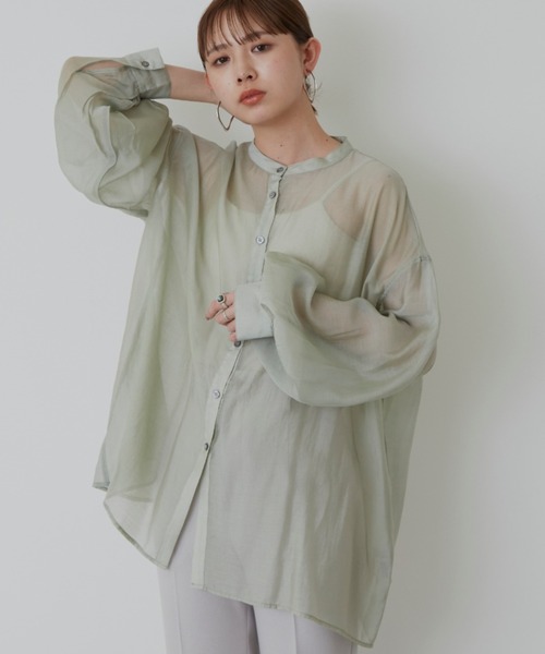 Aunt Marie's（アントマリーズ）の「バルーンスリーブシアーシャツ（シャツ/ブラウス・レディース・ブラック/ブラウン/ライトグリーン・FREE）」の3枚目の写真