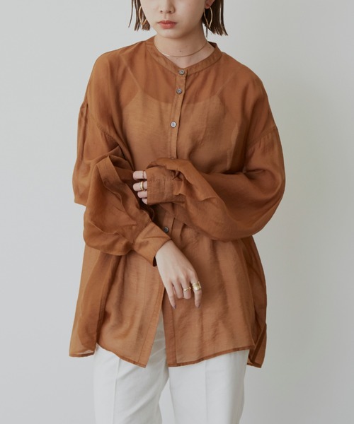 Aunt Marie's（アントマリーズ）の「バルーンスリーブシアーシャツ（シャツ/ブラウス・レディース・ブラック/ブラウン/ライトグリーン・FREE）」の5枚目の写真