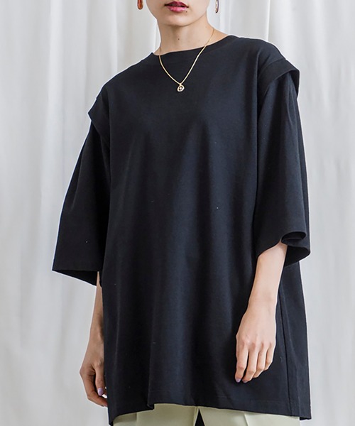 CIENA(シエナ)の「USAコットン肩ディティールロングTee(Tシャツ/カットソー・レディース・ブラック/オフホワイト・FREE)」の10枚目の写真