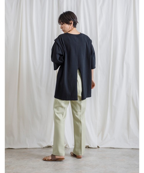 CIENA(シエナ)の「USAコットン肩ディティールロングTee(Tシャツ/カットソー・レディース・ブラック/オフホワイト・FREE)」の14枚目の写真
