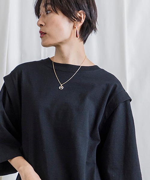 CIENA(シエナ)の「USAコットン肩ディティールロングTee(Tシャツ/カットソー・レディース・ブラック/オフホワイト・FREE)」の16枚目の写真