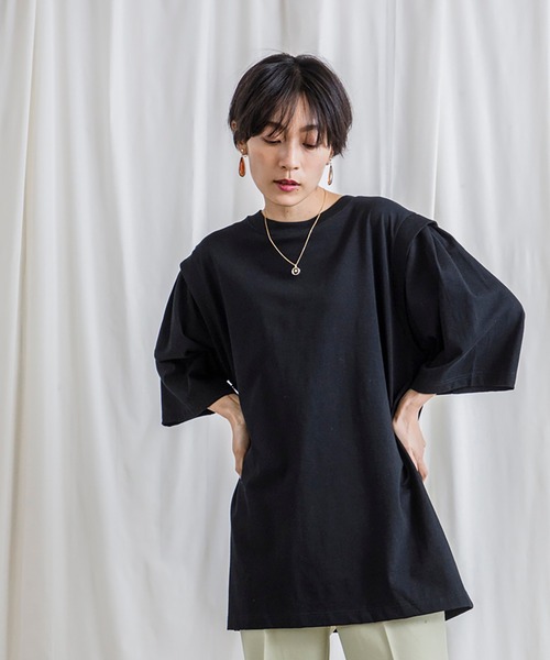 CIENA(シエナ)の「USAコットン肩ディティールロングTee(Tシャツ/カットソー・レディース・ブラック/オフホワイト・FREE)」の17枚目の写真