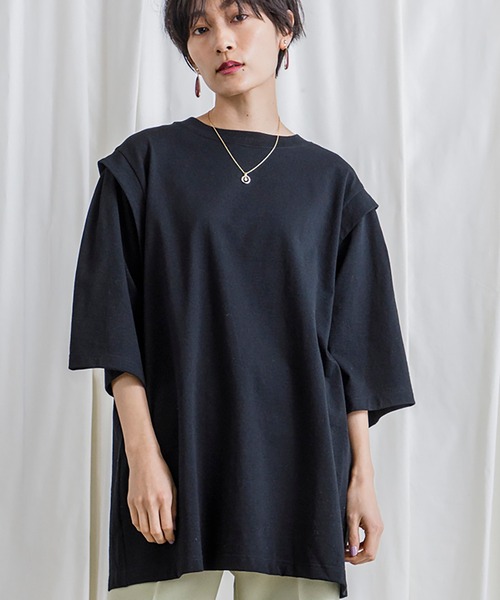 CIENA(シエナ)の「USAコットン肩ディティールロングTee(Tシャツ/カットソー・レディース・ブラック/オフホワイト・FREE)」の18枚目の写真
