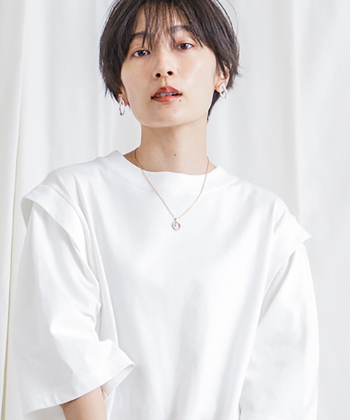 CIENA(シエナ)の「USAコットン肩ディティールロングTee(Tシャツ/カットソー・レディース・ブラック/オフホワイト・FREE)」の21枚目の写真