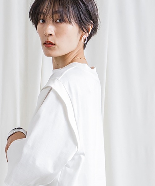 CIENA(シエナ)の「USAコットン肩ディティールロングTee(Tシャツ/カットソー・レディース・ブラック/オフホワイト・FREE)」の20枚目の写真