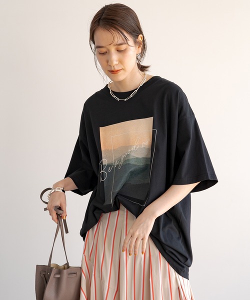 ラウンジドレス Loungedress カットソー LDZ1002205A0009 ブラック サイズ：F セール】フォトT（Tシャツ/カットソー）｜LOUNGEDRESS（ラウンジ