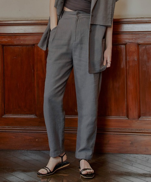 select MOCA（セレクトモカ）の「リネンシングルタックテーパードパンツ（スラックス・レディース・グレー/アイボリー/ブルーグリーン・SMALL/MEDIUM）」の14枚目の写真