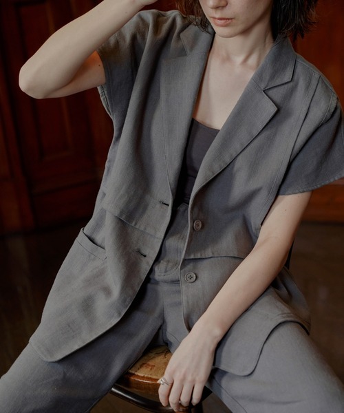 select MOCA（セレクトモカ）の「リネンシングルタックテーパードパンツ（スラックス・レディース・グレー/アイボリー/ブルーグリーン・SMALL/MEDIUM）」の9枚目の写真