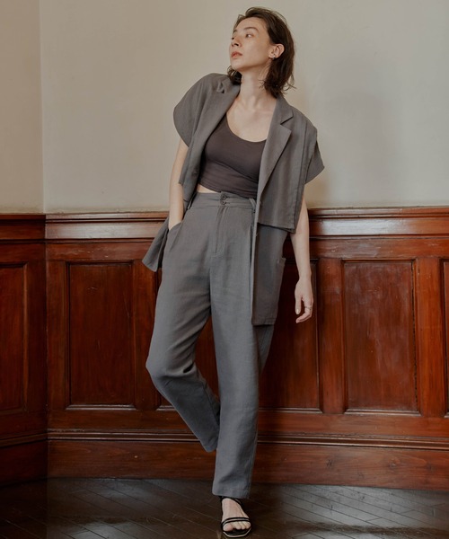 select MOCA（セレクトモカ）の「リネンシングルタックテーパードパンツ（スラックス・レディース・グレー/アイボリー/ブルーグリーン・SMALL/MEDIUM）」の19枚目の写真