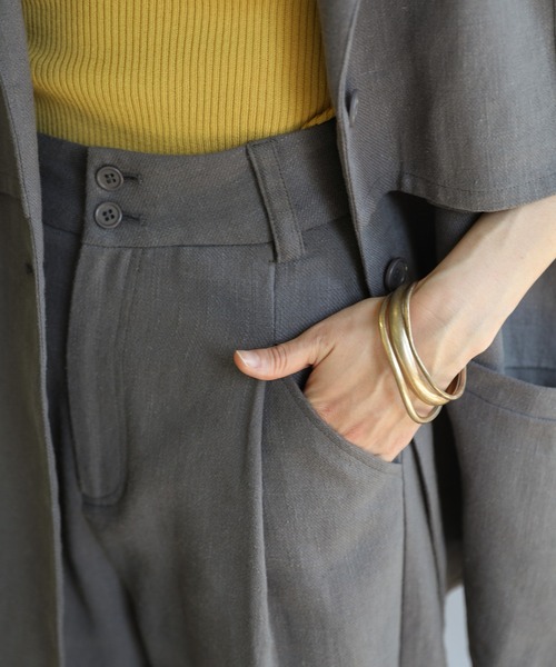 select MOCA（セレクトモカ）の「リネンシングルタックテーパードパンツ（スラックス・レディース・グレー/アイボリー/ブルーグリーン・SMALL/MEDIUM）」の15枚目の写真