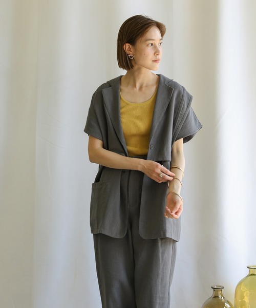 select MOCA（セレクトモカ）の「リネンシングルタックテーパードパンツ（スラックス・レディース・グレー/アイボリー/ブルーグリーン・SMALL/MEDIUM）」の10枚目の写真