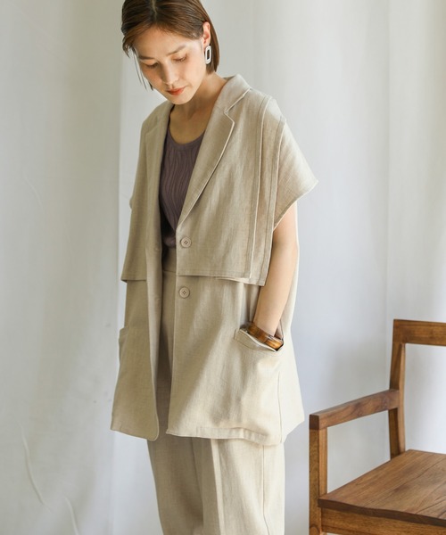 select MOCA（セレクトモカ）の「リネンシングルタックテーパードパンツ（スラックス・レディース・グレー/アイボリー/ブルーグリーン・SMALL/MEDIUM）」の12枚目の写真