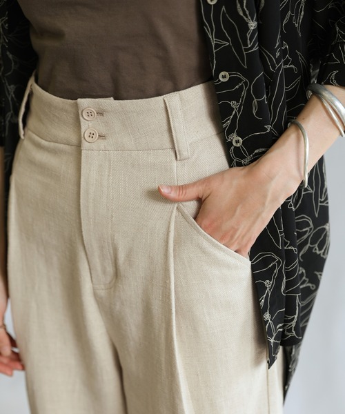 select MOCA（セレクトモカ）の「リネンシングルタックテーパードパンツ（スラックス・レディース・グレー/アイボリー/ブルーグリーン・SMALL/MEDIUM）」の7枚目の写真