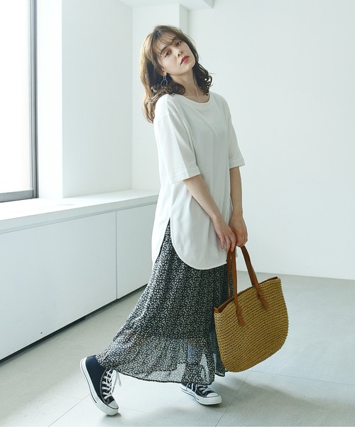 KANGOL EXTRA COMFORT（カンゴールエクストラコンフォート）の「ラウンドヘム　Kロゴワッペン半袖Tシャツ（Tシャツ/カットソー・レディース・チャコールグレー/ブルーグレー/オフホワイト/ベージュ・LL/M/L）」の12枚目の写真