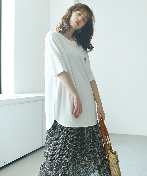 KANGOL EXTRA COMFORT（カンゴールエクストラコンフォート）の「ラウンドヘム　Kロゴワッペン半袖Tシャツ（Tシャツ/カットソー・レディース・チャコールグレー/ブルーグレー/オフホワイト/ベージュ・LL/M/L）」の15枚目の写真