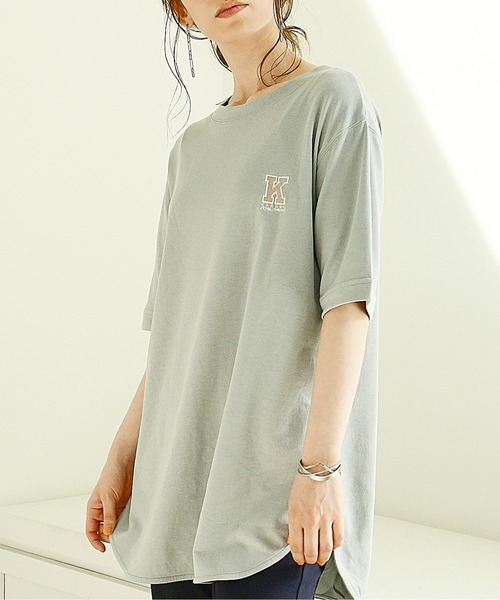 KANGOL EXTRA COMFORT（カンゴールエクストラコンフォート）の「ラウンドヘム　Kロゴワッペン半袖Tシャツ（Tシャツ/カットソー・レディース・チャコールグレー/ブルーグレー/オフホワイト/ベージュ・LL/M/L）」の19枚目の写真